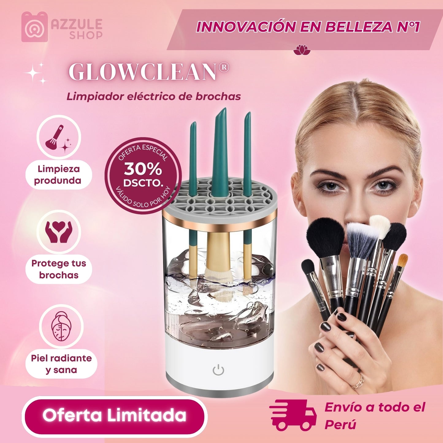 GlowClean®️ - Limpiador eléctrico de brochas de maquillaje